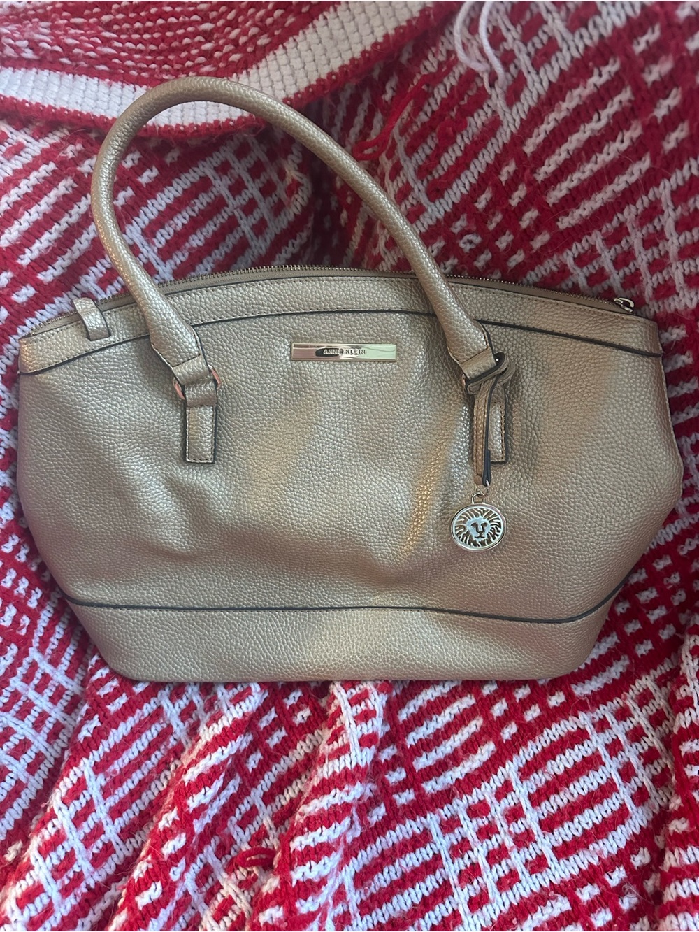 Anne Klein Metallic Gold Pebbled Leather Tote